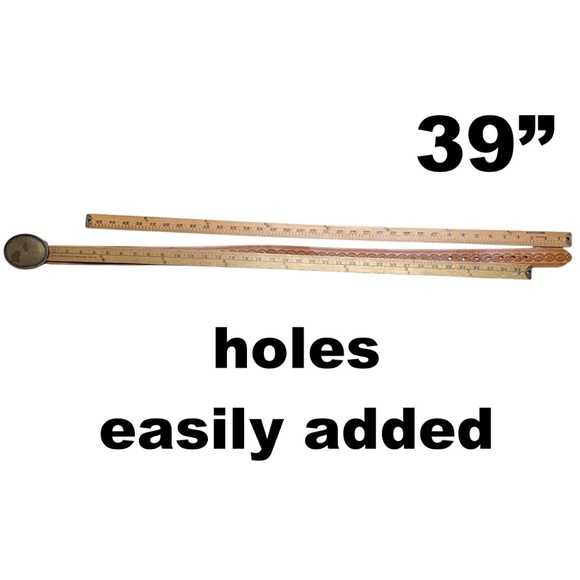 belt vintage Western tan tooled leather 3" oval buckle UP to 34" hippie boho - Picture 5 of 9